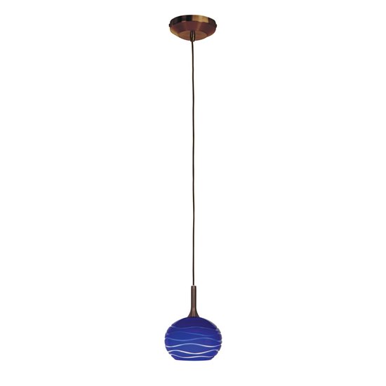 Picture of 40w Delta G9 G9 Halogen Dry Location Bronze Blue Lined Line Voltage Pendant with SphereEtched Glass