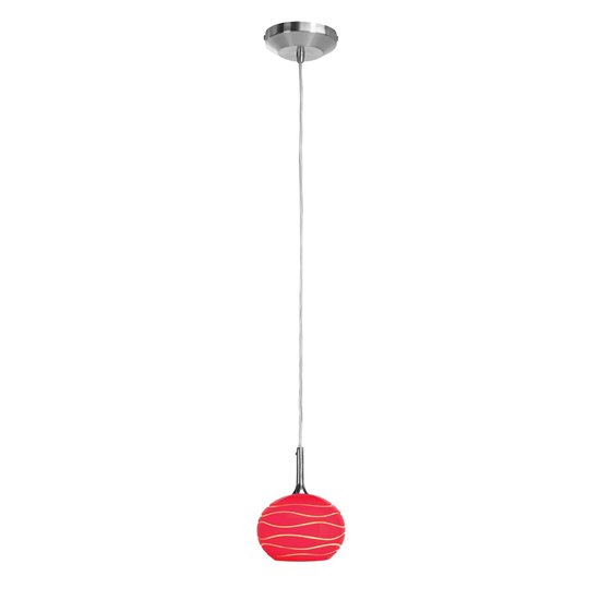 Foto para 40w Delta G9 G9 Halogen Dry Location Brushed Steel Red Lined Line Voltage Pendant with SphereEtched Glass