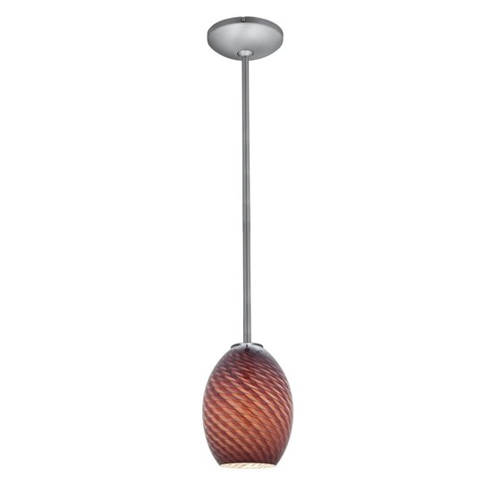 Picture of 100w Brandy FireBird Glass Pendant E-26 A-19 Incandescent Dry Location Brushed Steel Plum Firebird Glass 9"Ø6" (CAN 1.25"Ø5.25")