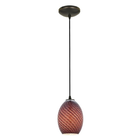 Picture of 100w Brandy FireBird Glass Pendant E-26 A-19 Incandescent Dry Location Oil Rubbed Bronze Plum Firebird Glass 9"Ø6" (CAN 1.25"Ø5.25")