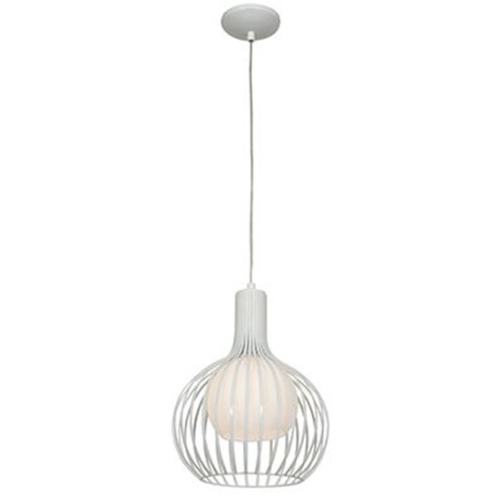 Foto para 75w Chuki E-26 A-19 Incandescent Damp Location White Metal ribbed Pendant (CAN 1.25"Ø5.25")