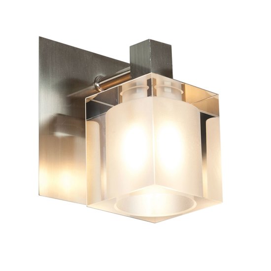 Foto para 60w Astor G9 G9 Halogen Damp Location Brushed Steel FCL Square Crystal Wall/Vanity (CAN 4.75"x4.75"x0.5")