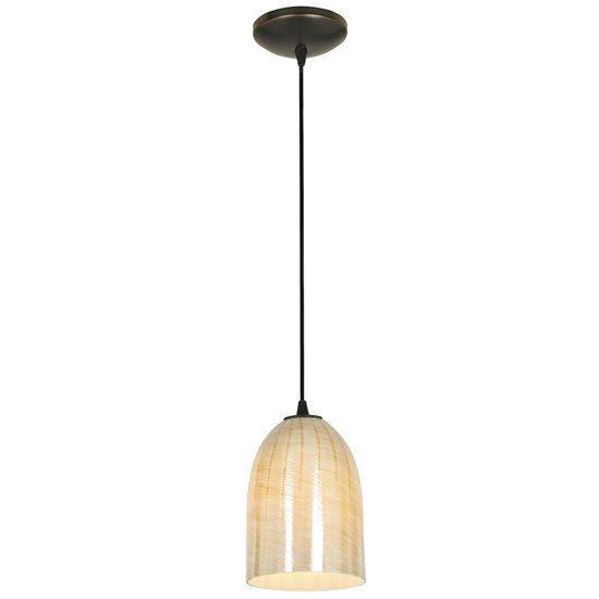 Foto para 100w Bordeaux Glass Pendant E-26 A-19 Incandescent Dry Location Oil Rubbed Bronze Wicker Amber Glass 7.5"Ø5.25" (CAN 1.25"Ø5.25")