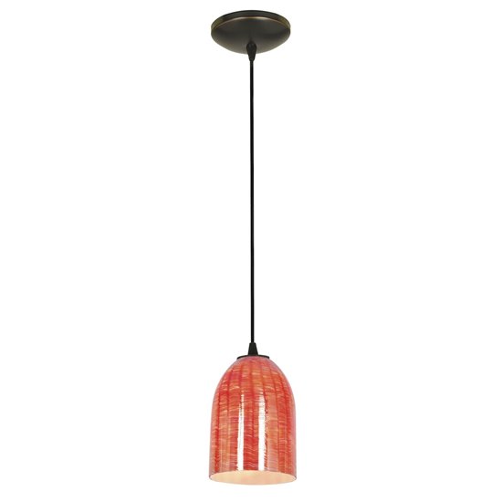 Picture of 100w Bordeaux Glass Pendant E-26 A-19 Incandescent Dry Location Oil Rubbed Bronze Wicker Red Glass 7.5"Ø5.25" (CAN 1.25"Ø5.25")