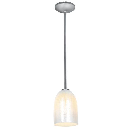 Picture of 100w Bordeaux Glass Pendant E-26 A-19 Incandescent Dry Location Brushed Steel Wicker White Glass 7.5"Ø5.25" (CAN 1.25"Ø5.25")