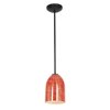 Foto para 100w Bordeaux Glass Pendant E-26 A-19 Incandescent Dry Location Oil Rubbed Bronze Wicker Red Glass 7.5"Ø5.25" (CAN 1.25"Ø5.25")