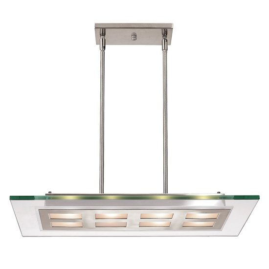 Foto para 72w (4 x 18) Aquarius G24q-2 Quad Fluorescent Damp Location Brushed Steel Clear Adjustable Glass & Metal Pendant 24"x12"x2" (CAN 4.4"x8.25"x0.75")