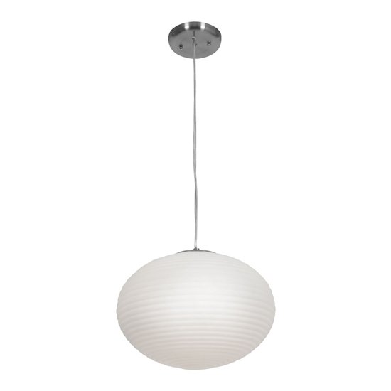 Foto para 26w (2 x 13) Callisto GU-24 Spiral Fluorescent Damp Location Brushed Steel Opal Ribbed OPL Glass Pendant (CAN 0.75"Ø5.25")