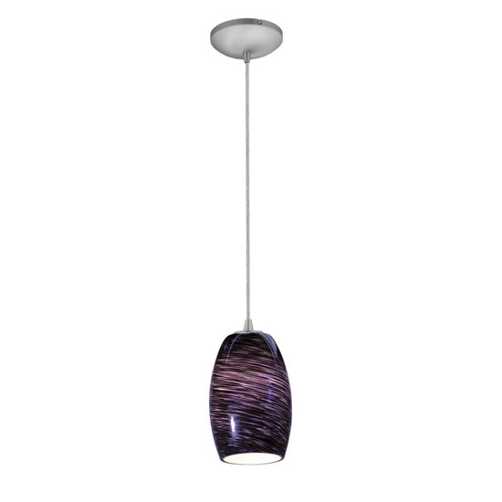 Picture of 100w Chianti Glass Pendant E-26 A-19 Incandescent Dry Location Brushed Steel Purple Swirl Glass 7.25"Ø4.75" (CAN 1.25"Ø5.25")