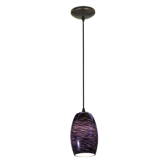 Foto para 100w Chianti Glass Pendant E-26 A-19 Incandescent Dry Location Oil Rubbed Bronze Purple Swirl Glass 7.25"Ø4.75" (CAN 1.25"Ø5.25")