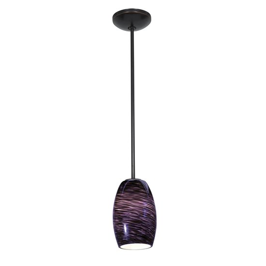 Picture of 100w Chianti Glass Pendant E-26 A-19 Incandescent Dry Location Oil Rubbed Bronze Purple Swirl Glass 7.25"Ø4.75" (CAN 1.25"Ø5.25")