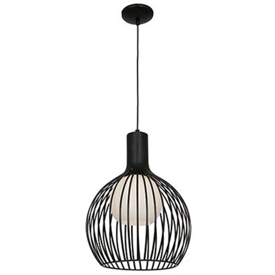 Foto para 100w Chuki E-26 A-19 Incandescent Damp Location Black Opal Metal ribbed Pendant (CAN 1.25"Ø5.25")