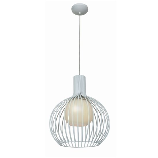 Foto para 100w Chuki E-26 A-19 Incandescent Damp Location White Opal Metal ribbed Pendant (CAN 1.25"Ø5.25")