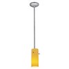 Foto para 100w Cylinder Glass Pendant E-26 A-19 Incandescent Dry Location Brushed Steel Amber Glass 10"Ø4" (CAN 1.25"Ø5.25")