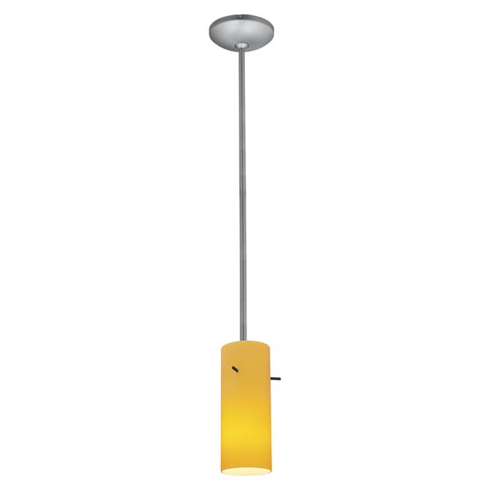 Picture of 100w Cylinder Glass Pendant E-26 A-19 Incandescent Dry Location Brushed Steel Amber Glass 10"Ø4" (CAN 1.25"Ø5.25")