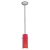 Picture of 100w Cylinder Glass Pendant E-26 A-19 Incandescent Dry Location Brushed Steel Red Glass 10"Ø4" (CAN 1.25"Ø5.25")