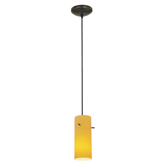 Foto para 100w Cylinder Glass Pendant E-26 A-19 Incandescent Dry Location Oil Rubbed Bronze Amber Glass 10"Ø4" (CAN 1.25"Ø5.25")