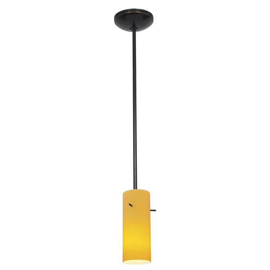 Picture of 100w Cylinder Glass Pendant E-26 A-19 Incandescent Dry Location Oil Rubbed Bronze Amber Glass 10"Ø4" (CAN 1.25"Ø5.25")