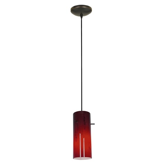 Picture of 100w Cylinder Glass Pendant E-26 A-19 Incandescent Dry Location Oil Rubbed Bronze Red Glass 10"Ø4" (CAN 1.25"Ø5.25")