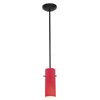 Picture of 100w Cylinder Glass Pendant E-26 A-19 Incandescent Dry Location Oil Rubbed Bronze Red Glass 10"Ø4" (CAN 1.25"Ø5.25")