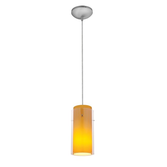 Picture of 100w Glass`n Glass  Cylinder Pendant E-26 A-19 Incandescent Dry Location Brushed Steel Clear Amber Glass 10"Ø4.5" (CAN 1.25"Ø5.25")