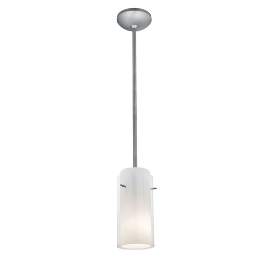 Picture of 100w Glass`n Glass  Cylinder Pendant E-26 A-19 Incandescent Dry Location Brushed Steel Clear Opal Glass 10"Ø4.5" (CAN 1.25"Ø5.25")