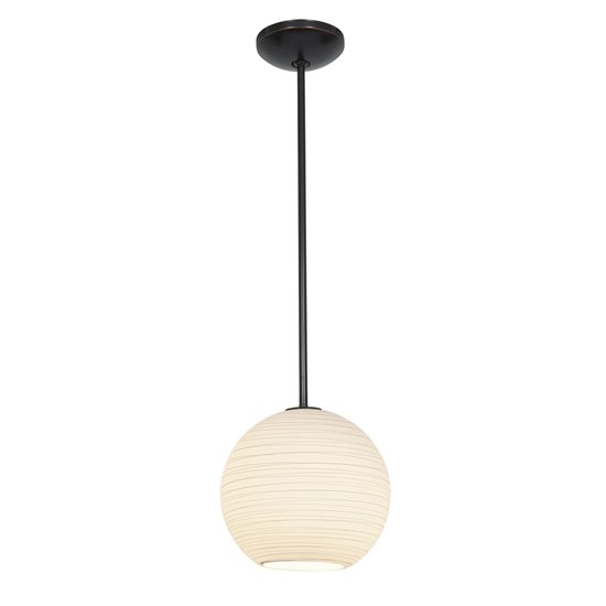 Picture of 100w L Japanese Lantern Glass Pendant E-26 A-19 Incandescent Dry Location Oil Rubbed Bronze White Lined Glass 12"Ø12" (CAN 1.25"Ø5.25")