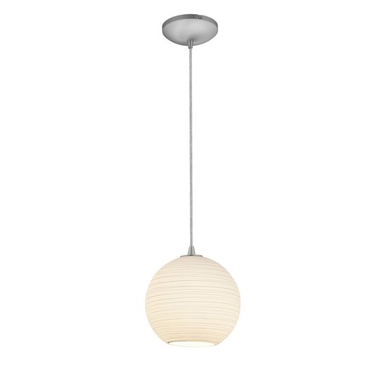 Foto para 100w M Japanese Lantern Glass Pendant E-26 A-19 Incandescent Dry Location Brushed Steel White Lined Glass 10"Ø10" (CAN 1.25"Ø5.25")