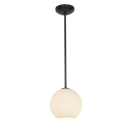 Picture of 100w M Japanese Lantern Glass Pendant E-26 A-19 Incandescent Dry Location Oil Rubbed Bronze White Lined Glass 10"Ø10" (CAN 1.25"Ø5.25")