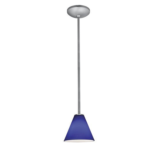 Foto para 100w Martini Glass Pendant E-26 A-19 Incandescent Dry Location Brushed Steel Cobalt Glass 6"Ø7" (CAN 1.25"Ø5.25")