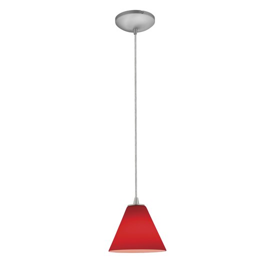 Picture of 100w Martini Glass Pendant E-26 A-19 Incandescent Dry Location Brushed Steel Red Glass 6"Ø7" (CAN 1.25"Ø5.25")