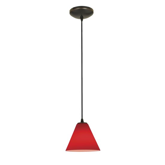 Picture of 100w Martini Glass Pendant E-26 A-19 Incandescent Dry Location Oil Rubbed Bronze Red Glass 6"Ø7" (CAN 1.25"Ø5.25")