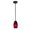 Foto para 100w Merlot Glass Pendant E-26 A-19 Incandescent Dry Location Oil Rubbed Bronze Red Sky Glass 8"Ø3.5" (CAN 1.25"Ø5.25")