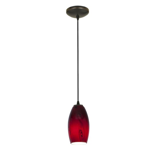 Foto para 100w Merlot Glass Pendant E-26 A-19 Incandescent Dry Location Oil Rubbed Bronze Red Sky Glass 8"Ø3.5" (CAN 1.25"Ø5.25")