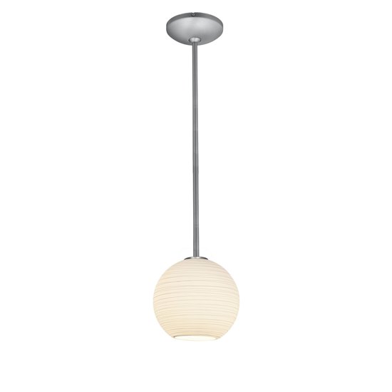 Picture of 100w S Japanese Lantern Glass Pendant E-26 A-19 Incandescent Dry Location Brushed Steel White Lined Glass 8"Ø8" (CAN 1.25"Ø5.25")