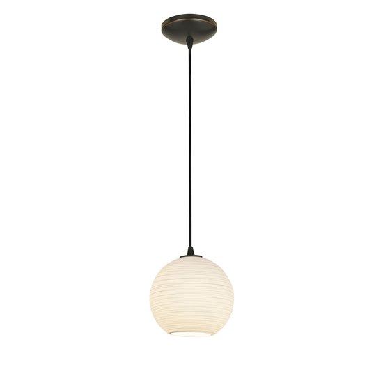 Picture of 100w S Japanese Lantern Glass Pendant E-26 A-19 Incandescent Dry Location Oil Rubbed Bronze White Lined Glass 8"Ø8" (CAN 1.25"Ø5.25")