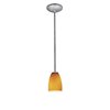 Foto para 100w Sherry Glass Pendant E-26 A-19 Incandescent Dry Location Brushed Steel Amber Glass 6"Ø4.5" (CAN 1.25"Ø5.25")