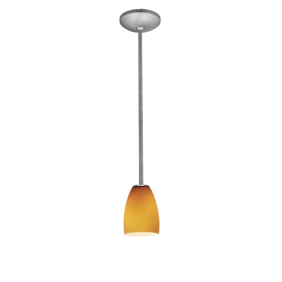 Picture of 100w Sherry Glass Pendant E-26 A-19 Incandescent Dry Location Brushed Steel Amber Glass 6"Ø4.5" (CAN 1.25"Ø5.25")