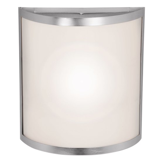 Picture of 120w (2 x 60) Artemis E-26 B-10 Incandescent Damp Location Brushed Steel Opal Wall Fixture 10"x11" (CAN 10"x7"x0.5")