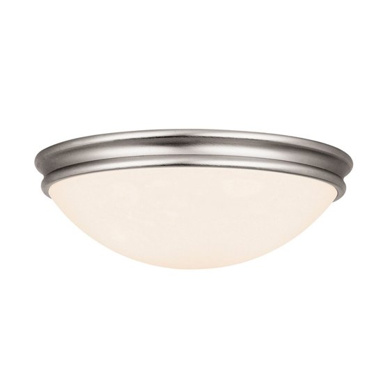 Foto para 120w (2 x 60) Atom E-26 A-19 Incandescent Damp Location Brushed Steel Opal Flush-Mount (CAN 1.6"Ø12.5")