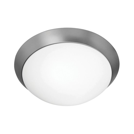 Foto para 120w (2 x 60) Cobalt E-26 A-19 Incandescent Damp Location Brushed Steel Opal Flush-Mount (CAN 1.5"Ø13")