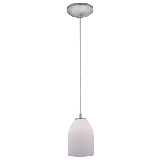 Foto para 18w Bordeaux Glass Pendant GU-24 Spiral Fluorescent Dry Location Brushed Steel Opal Glass 7.5"Ø5.25" (CAN 1.25"Ø5.25")