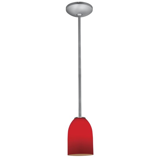 Picture of 18w Bordeaux Glass Pendant GU-24 Spiral Fluorescent Dry Location Brushed Steel Red Glass 7.5"Ø5.25" (CAN 1.25"Ø5.25")