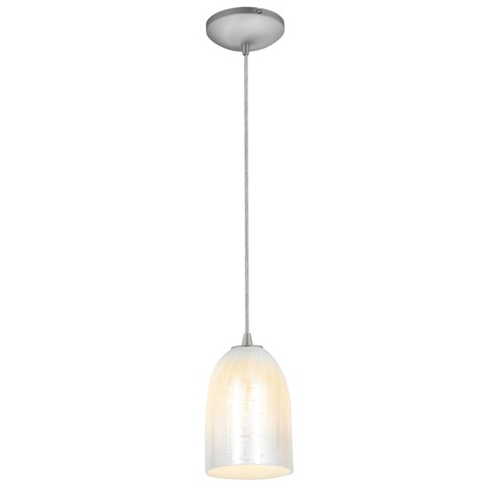 Picture of 18w Bordeaux Glass Pendant GU-24 Spiral Fluorescent Dry Location Brushed Steel Wicker White Glass 7.5"Ø5.25" (CAN 1.25"Ø5.25")