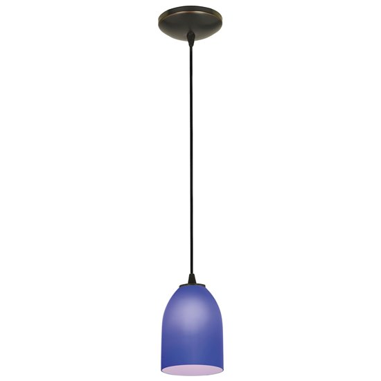 Foto para 18w Bordeaux Glass Pendant GU-24 Spiral Fluorescent Dry Location Oil Rubbed Bronze Cobalt Glass 7.5"Ø5.25" (CAN 1.25"Ø5.25")