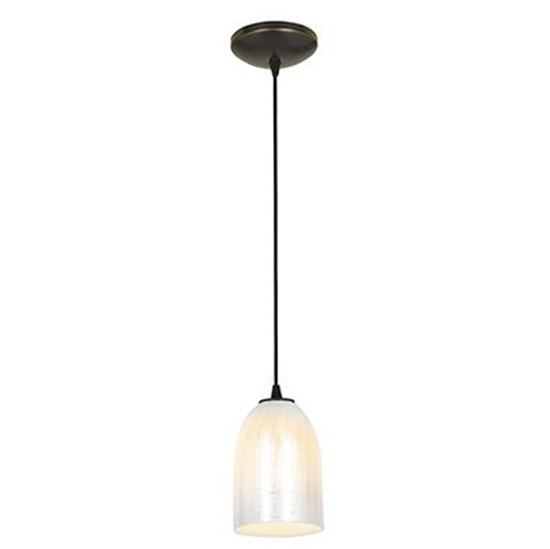 Picture of 18w Bordeaux Glass Pendant GU-24 Spiral Fluorescent Dry Location Oil Rubbed Bronze Wicker White Glass 7.5"Ø5.25" (CAN 1.25"Ø5.25")