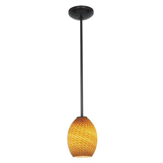 Foto para 18w Brandy FireBird Glass Pendant GU-24 Spiral Fluorescent Dry Location Oil Rubbed Bronze Amber Firebird Glass 9"Ø6" (CAN 1.25"Ø5.25")