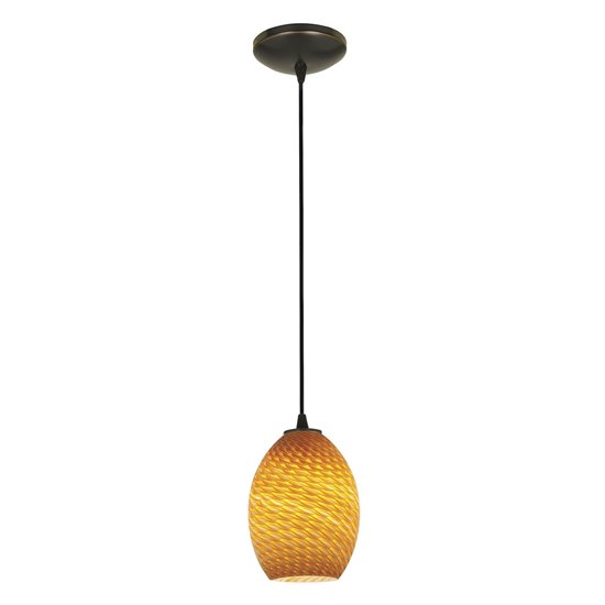 Foto para 18w Brandy FireBird Glass Pendant GU-24 Spiral Fluorescent Dry Location Oil Rubbed Bronze Amber Firebird Glass 9"Ø6" (CAN 1.25"Ø5.25")