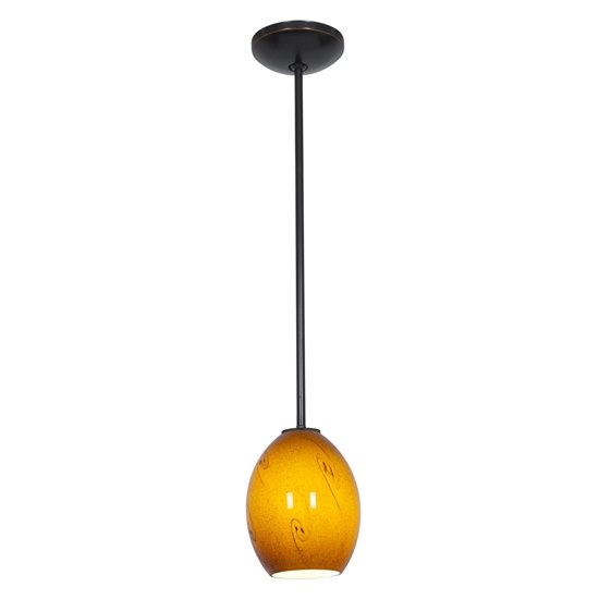 Foto para 18w Brandy FireBird Glass Pendant GU-24 Spiral Fluorescent Dry Location Oil Rubbed Bronze Amber Sky Glass 9"Ø6" (CAN 1.25"Ø5.25")