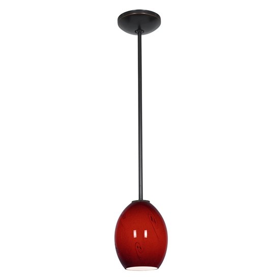 Picture of 18w Brandy FireBird Glass Pendant GU-24 Spiral Fluorescent Dry Location Oil Rubbed Bronze Red Sky Glass 9"Ø6" (CAN 1.25"Ø5.25")